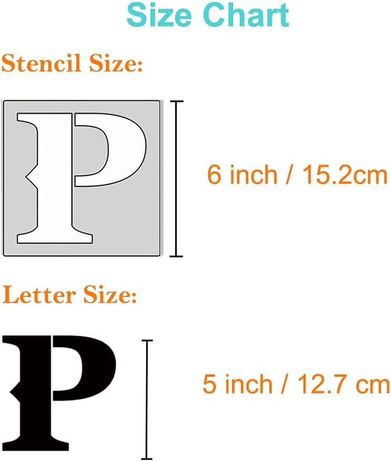 6 Inch Letter Stencils for Painting on Wood, 36Pcs Alphabet Stencils Retro Lette