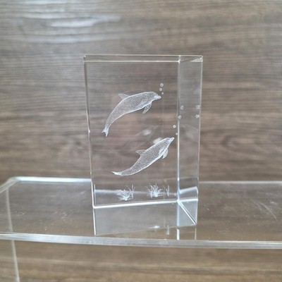Delfine 3D Kunst Laser geätzt graviert kristallklar Glas Briefbeschwerer 3'' 