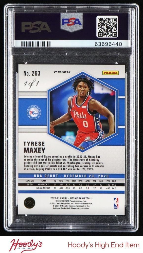 2020-21 Panini Mosaic Fast Break Black #263 Tyrese Maxey RC Rookie 1/1 PSA 9 view 2
