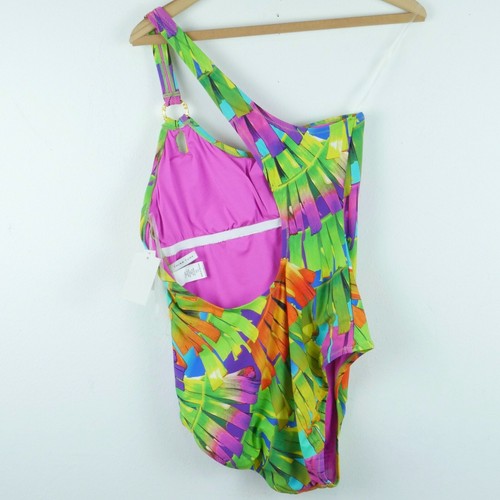 Trina Turk Size 12 One Piece Swimsuit Polynesian Palms One Shoulder Tropical NWT - Picture 6 of 8