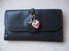 Juicy Couture Vtg Y2K Wallet Womens Black Leather Logo Zipper Charm Clutch