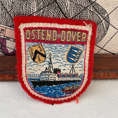 Vintage Ostende Dover Aufnäher Fährschiff Souvenir gewebt Stoffabzeichen zum Aufnähen