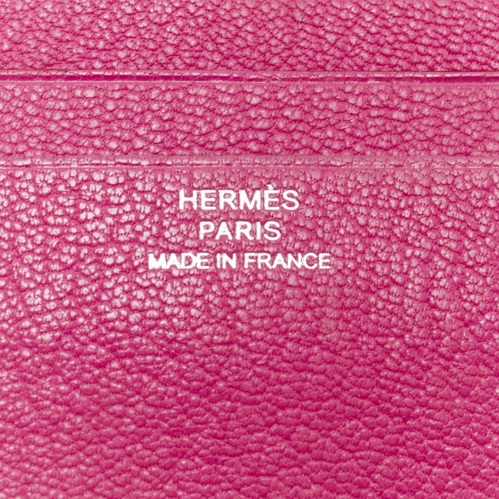 HERMES Bearn brown pink leather H logo strap bifold square wallet