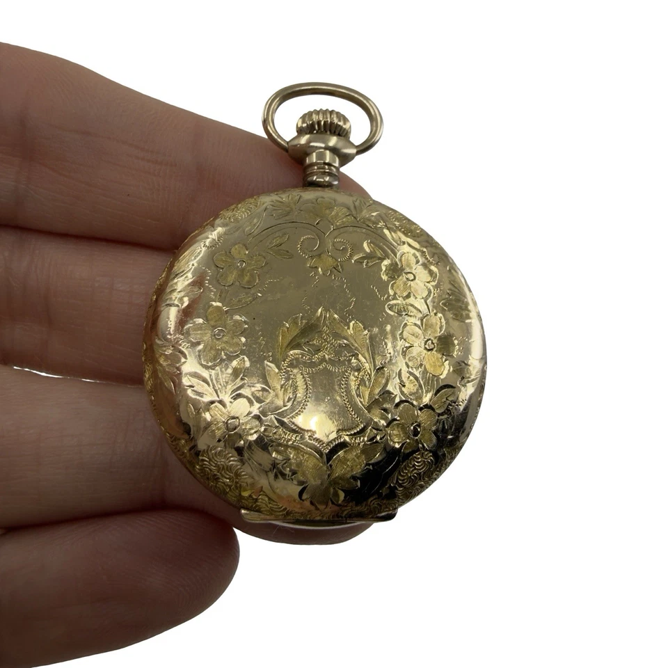 Runs FULL HUNTER Antique 1908 ELGIN 14k Gold Filled Pocket Watch WADSWORTH 0s 7j - Image 3 of 4