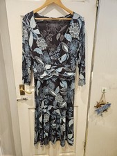 LIBRA Floral Midi Dress | Blue & Navy Knot Front V-Neck Long Sleeve | Size 14