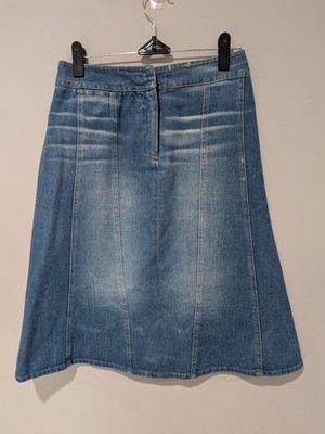 PATRIZIA PEPE Italy Denim Skirt A-Line Paneled Flare Whiskered Blue Sz 40 / 4