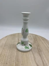 Hand Painted Ceramic Candlestick Holder Ivy Vine Green White Candle Holder