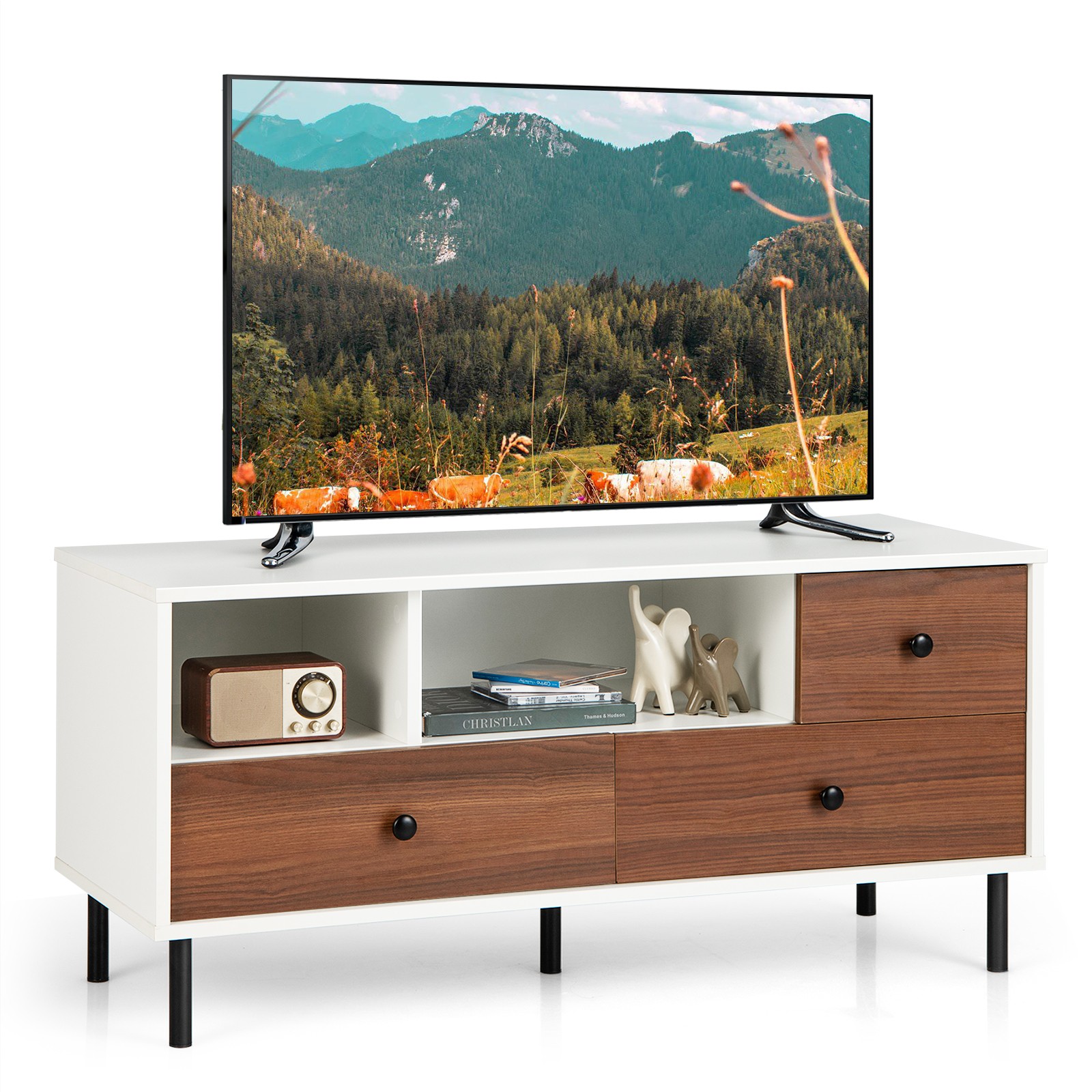 Media Entertainment Center Console W/2 Cubbies & 3 Drawers