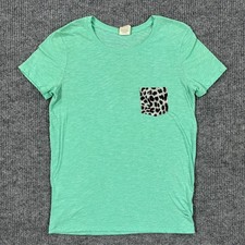PINK Victoria's Secret XS Mint Green Leopard Print Pocket Tee Short Sleeve Shirt