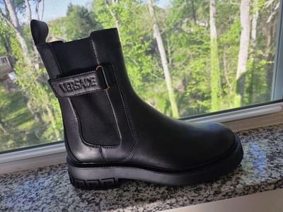 Versace Black Leather Medusa Monogram Boots Size 12, EU Size 46, New Authentic