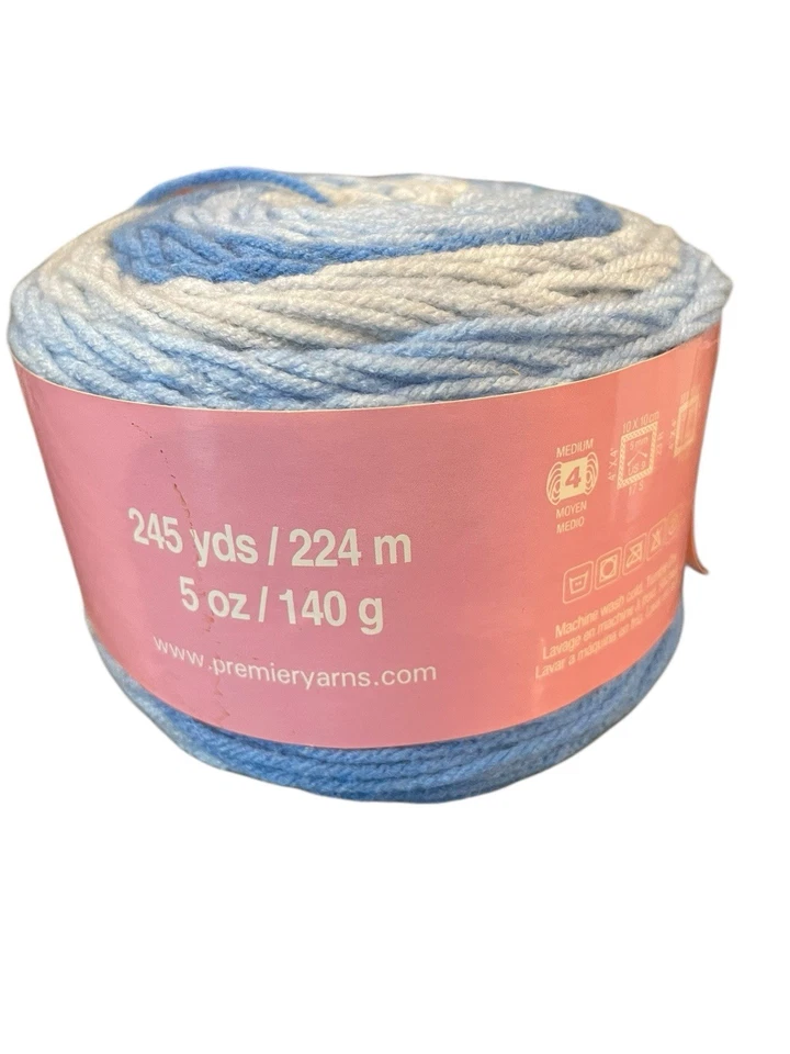 Premier Yarns Sweet Roll Yarn Cake ICE Pop 1047-20 5 oz 245 Yards NEW Blue White - Image 3 of 4