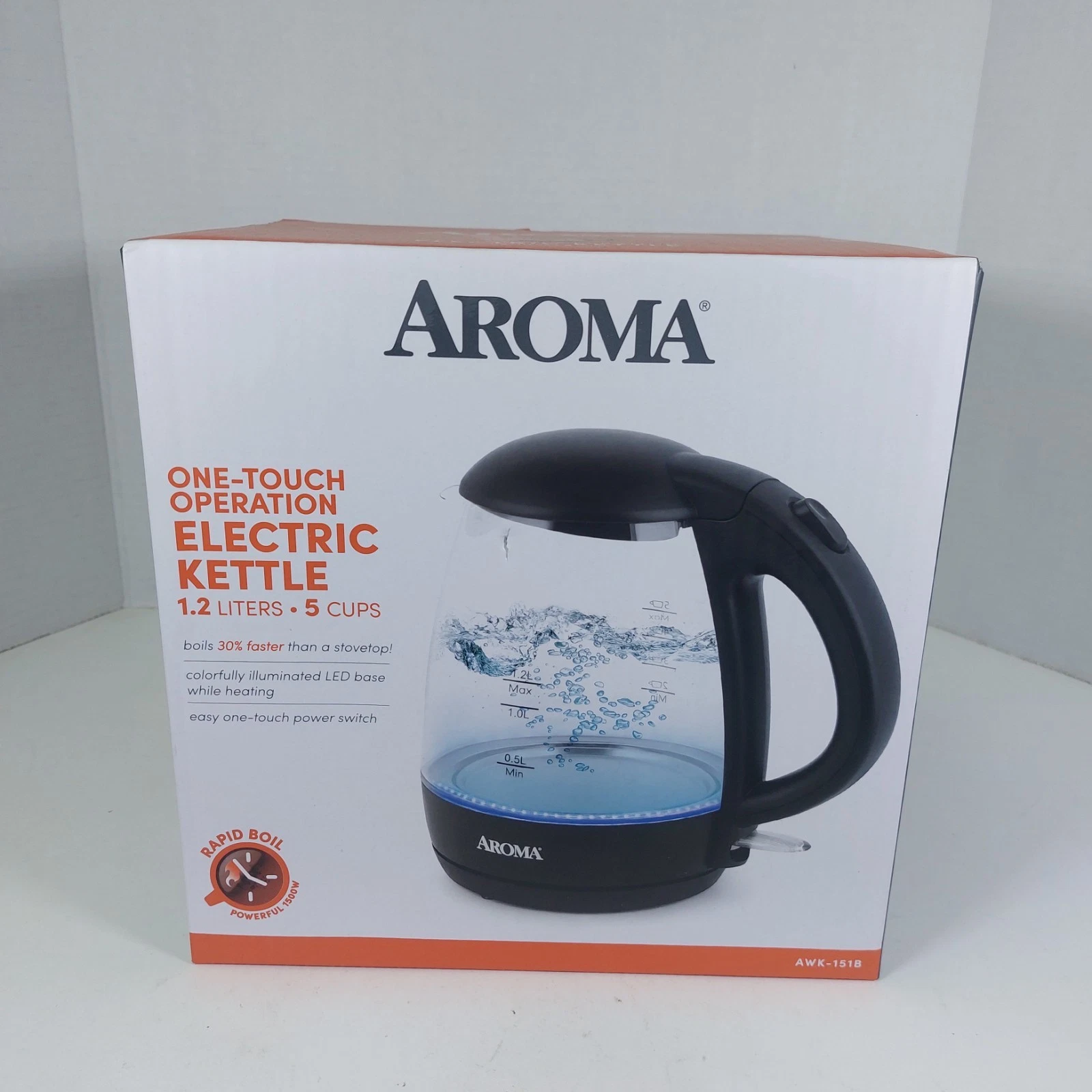 AROMA Glass Electric Kettle with Cordless Pouring Trigger Release 1.2 Litters