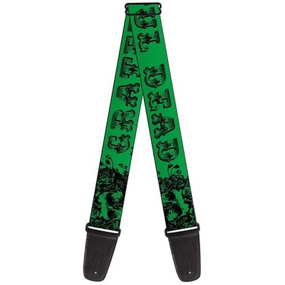 Guitar Strap - Grateful Dead Text W/Skull & Roses Green ACC NEW