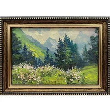 Summer nature Oil painting Original art Country Landscape Flower meadow 4 x 6 in