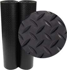 Diamond-Plate Rubber Flooring Rolls - 3 Mm X 4 Ft X 2 Ft Rolls - Black