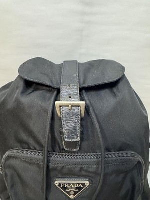 PRADA Black Nylon Backpack with Triangle Logo, Women's, From Japan