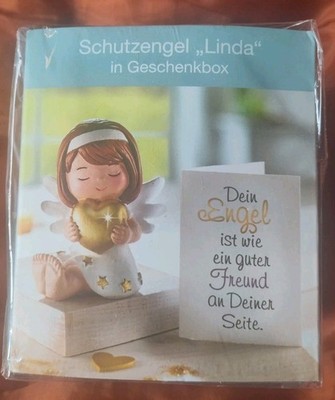 Schutzengel ''Linda'' mit Herz (7 x 6 x 8cm) handbemalt in Geschenkbox incl. Karte