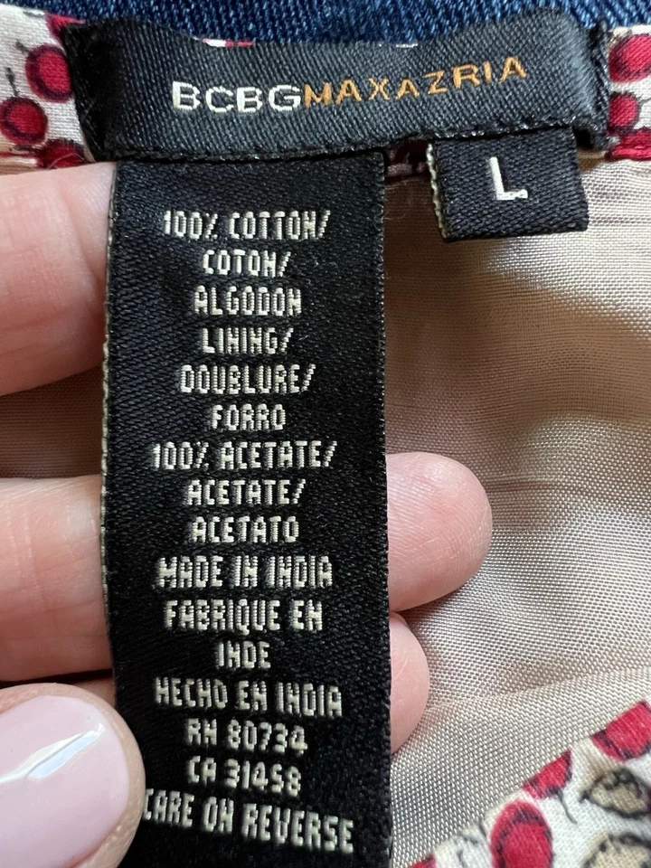 Vintage Y2K BCBG MaxAzria red paisley floral hi-low ruffle skirt L boho batik - Image 4 of 4