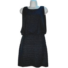 Black Metallic Glitter Blouson Open Back Tiered Bandage Mini Dress Sleeveless