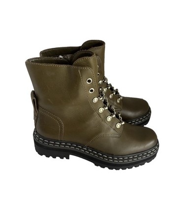 Vince Camuto Popinta Olive Soft Goat Side Zipper Rounded Toe Chain Detailed Boot