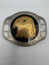 Vtg Johnson Held Mother Of Pearl Inlay Hand Crafted Eagle Belt Buckle VHTF