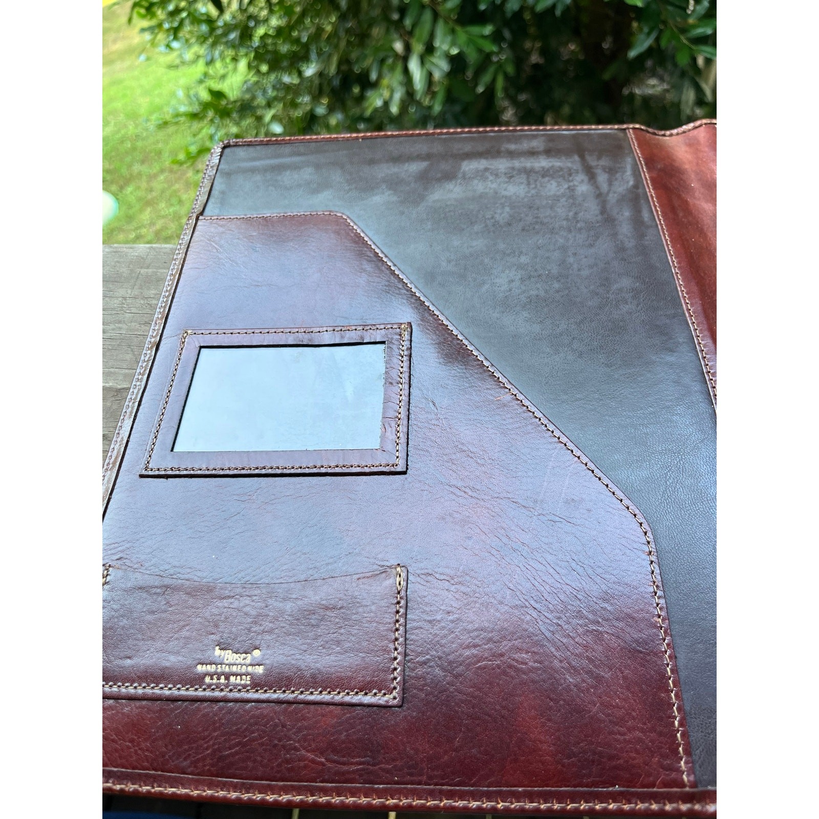 Bosca Leather Padfolio Portfolio Mahogany Hand Stained Hide USA Made 12.5x9.5in 3