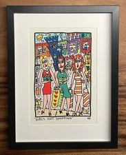James Rizzi: Original Screen Print “GIRLS OUT SHOPPING”, 1995, Framed