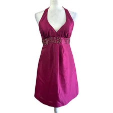 Nicole Miller Collection Vtg 90s Red Wine Halter Evening Dress Women's 8