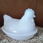 Hazel Atlas Milk Glass Hen on Nest 4.5" Vintage White Chicken Covered Dish Small
