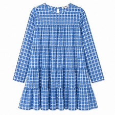 Ghospell Southern Hemisphere Plaid Babydoll Dress Blue Check Small
