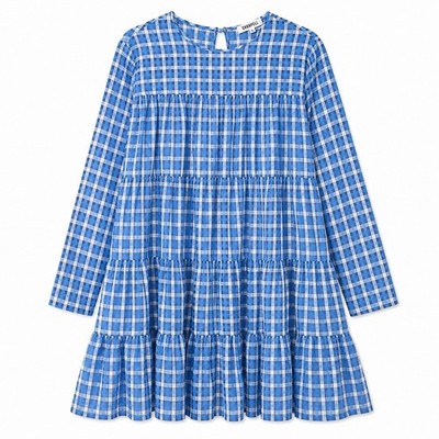 Ghospell Southern Hemisphere Plaid Babydoll Dress Blue Check Small
