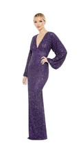 Mac Duggal 10791 Long Sleeve Sequin Column Gown Amethyst Size 14 498