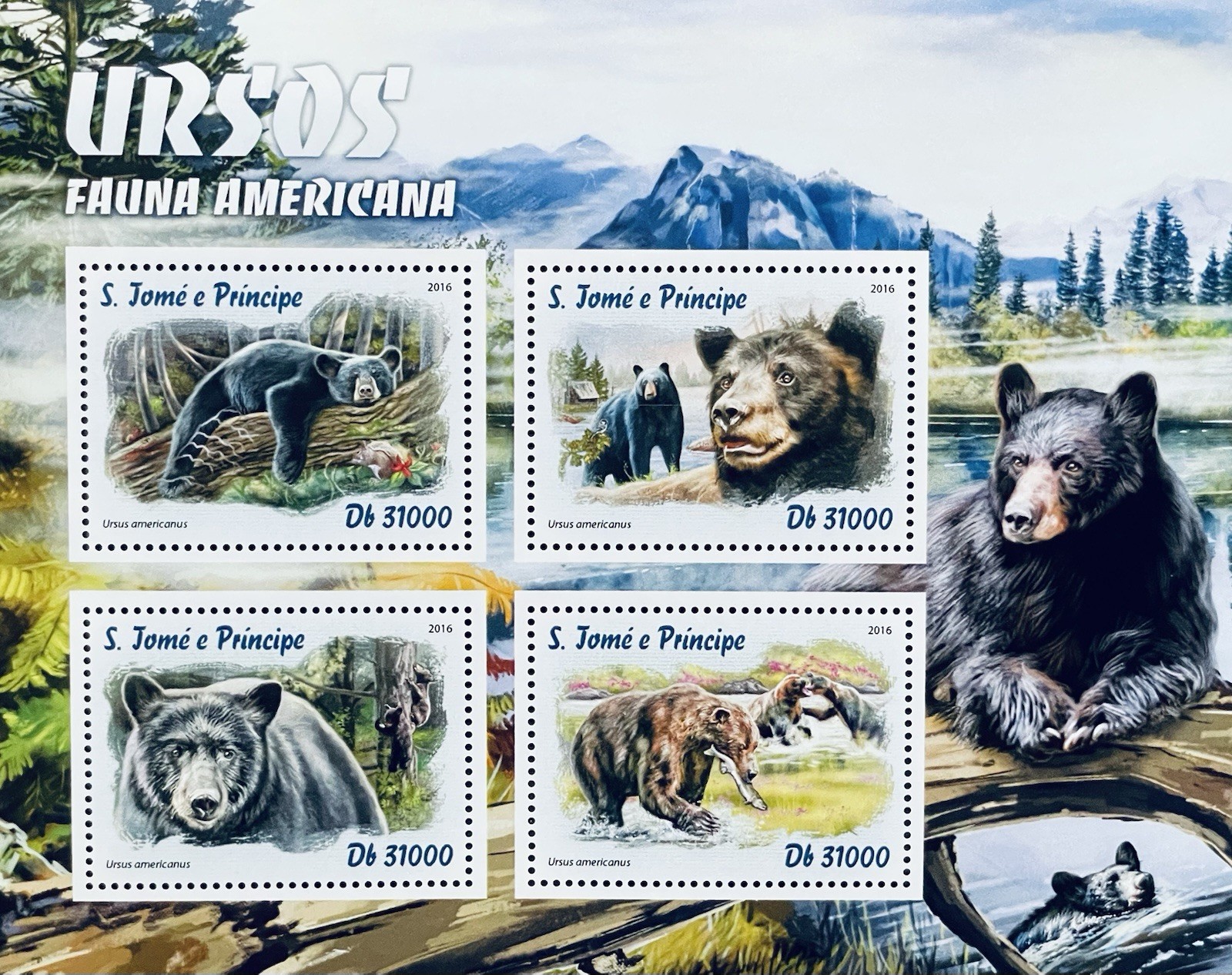 ST THOMAS AND PRINCE BEARS STAMPS 2016 MNH AMERICAN FAUNA WILD ANIMALS WILDLIFE