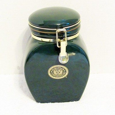 European Coffeehouse Collection Green & Gold Coffee Canister Jar W/ Locking Lid 