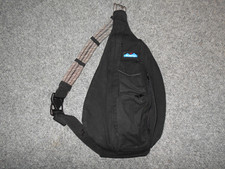 KAVU ALL BLACK RUGGED CANVAS SHELL ROPE STRAPS SLING BAG B5