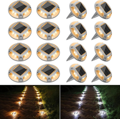 16 Pack Solar Driveway Lights - Waterproof LED Pathway Step Lights (White/Warm)