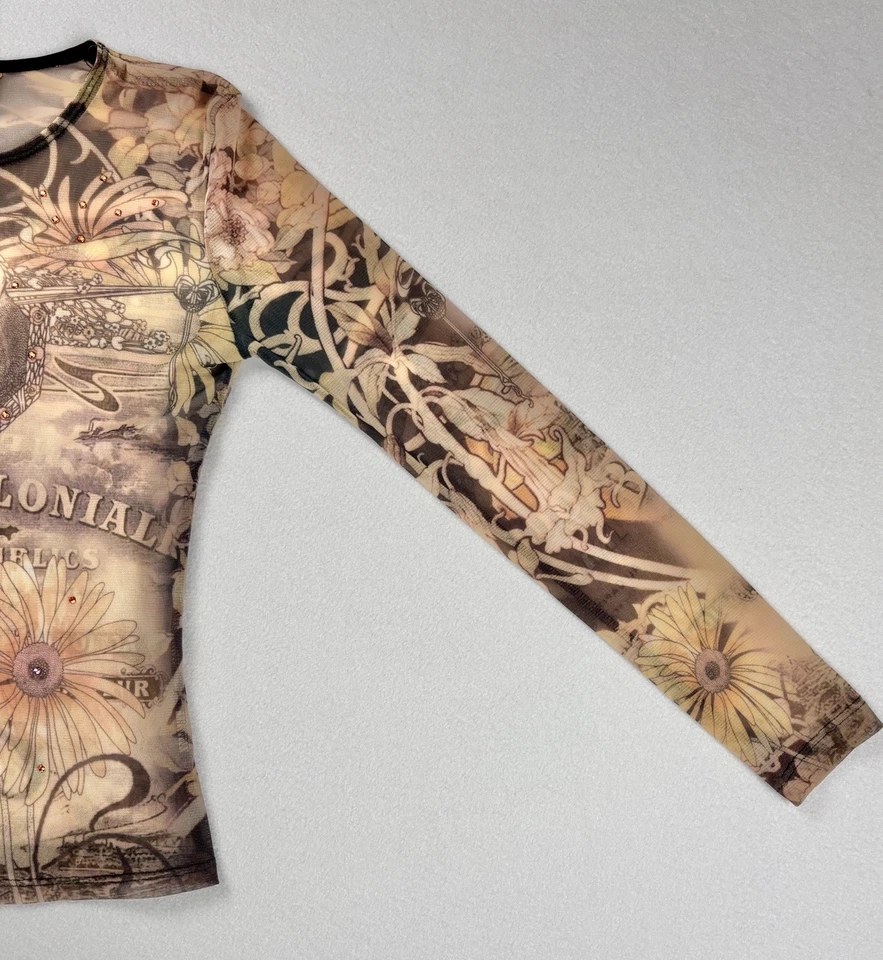 Top Just In Time USA para mujer de malla manga larga banque colonial transparente Y2K pequeño Foto 4 de 4