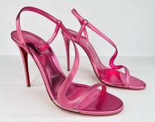 CHRISTIAN LOUBOUTIN Rosalie 100mm Glam Pink Leather Stiletto Sandal Size EU 39.5