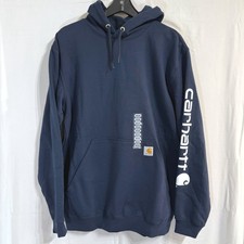 NWT Carhartt Hoodie Mens Medium Navy Loose Fit Midweight Logo Sleeve K288