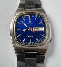 Reloj Nivada Quartzonic Vintage Hombre F77 Esfera Azul Para Restauración O Piezas Uso