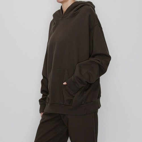 FRECH TERRY HEAVY WEIGH OVER SIZE UNISEX HOODIE COLOR VINTAGE BLACK MADE IN USA - Picture 3 of 5