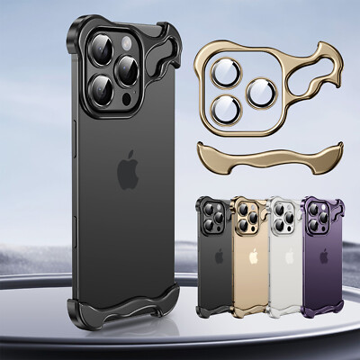 For iPhone 16 15 14 13 Pro Max Minimalist Aluminum Metal Corner Pads Lens Cover