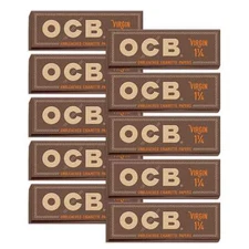 OCB Virgin 1 1/4 Rolling Papers 1.25 Unbleached Cigarette Paper (10 Booklets)
