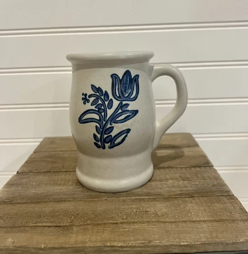 Vintage Pfaltzgraff Yorktowne Blue Tulip Flower Coffee Tea Mug Barrel #282Y