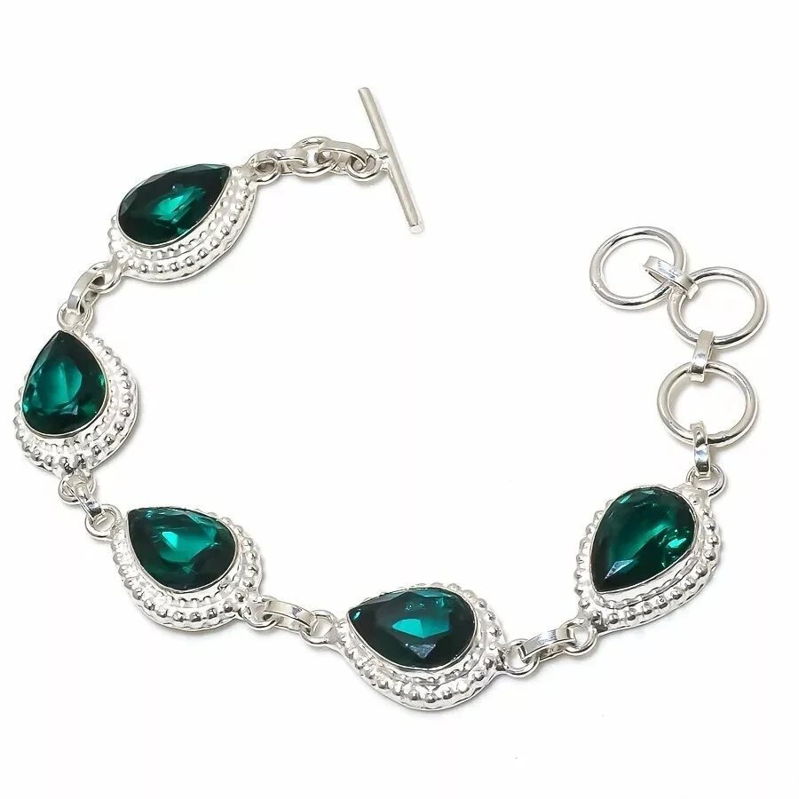VALENTINO Bracciale catena gioielli fatti a mano argento sterling 925 pietra preziosa tormalina verde