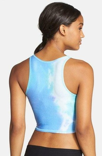 Teeki Crop Top Size XS/S Blue Fairy Bath Style Yoga Pilates Anti Microbial Gym - Picture 6 of 8