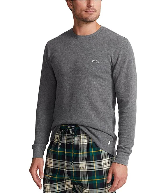 Polo Ralph Lauren uomo maglia waffle pony LS felpa maglietta grigia nuova con etichetta