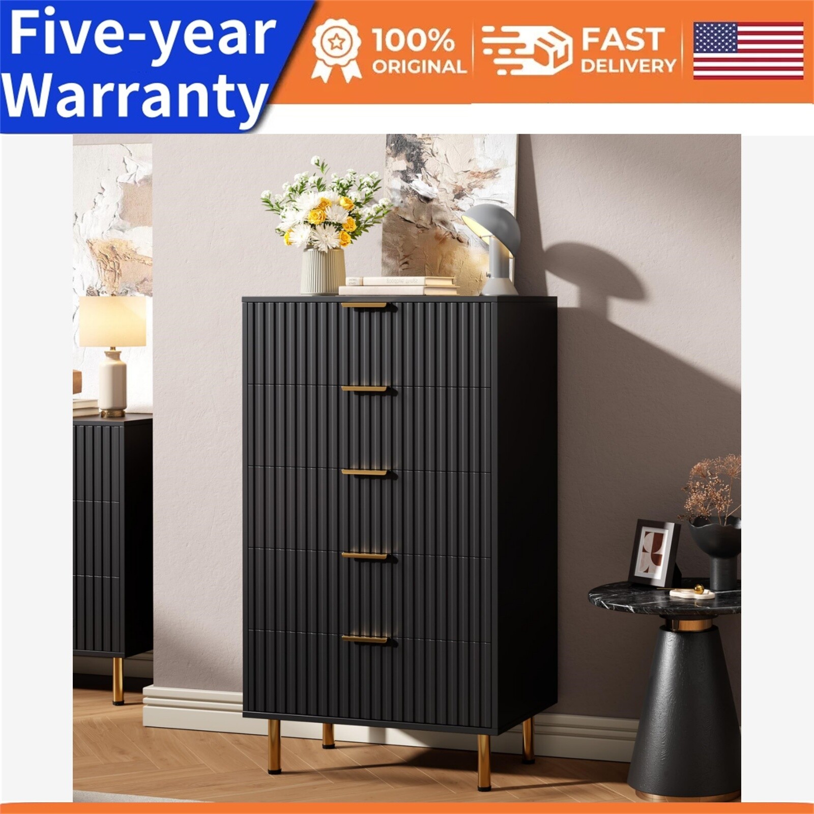 ✅5 Drawer Dresser for Bedroom Dresser Chest of Drawers Modern Wood Storage Dress