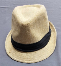 Women's S/M Woven Fedora Hat with Black Hat Band and Lining