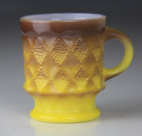 Anchor Hocking Fire King Kimberly Diamond Coffee Cups Mugs Yellow Brown